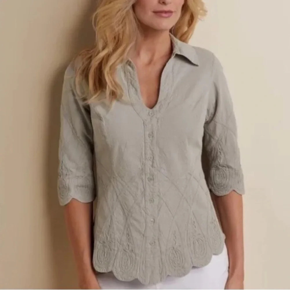 Soft Surroundings Gray Button Down Shirt